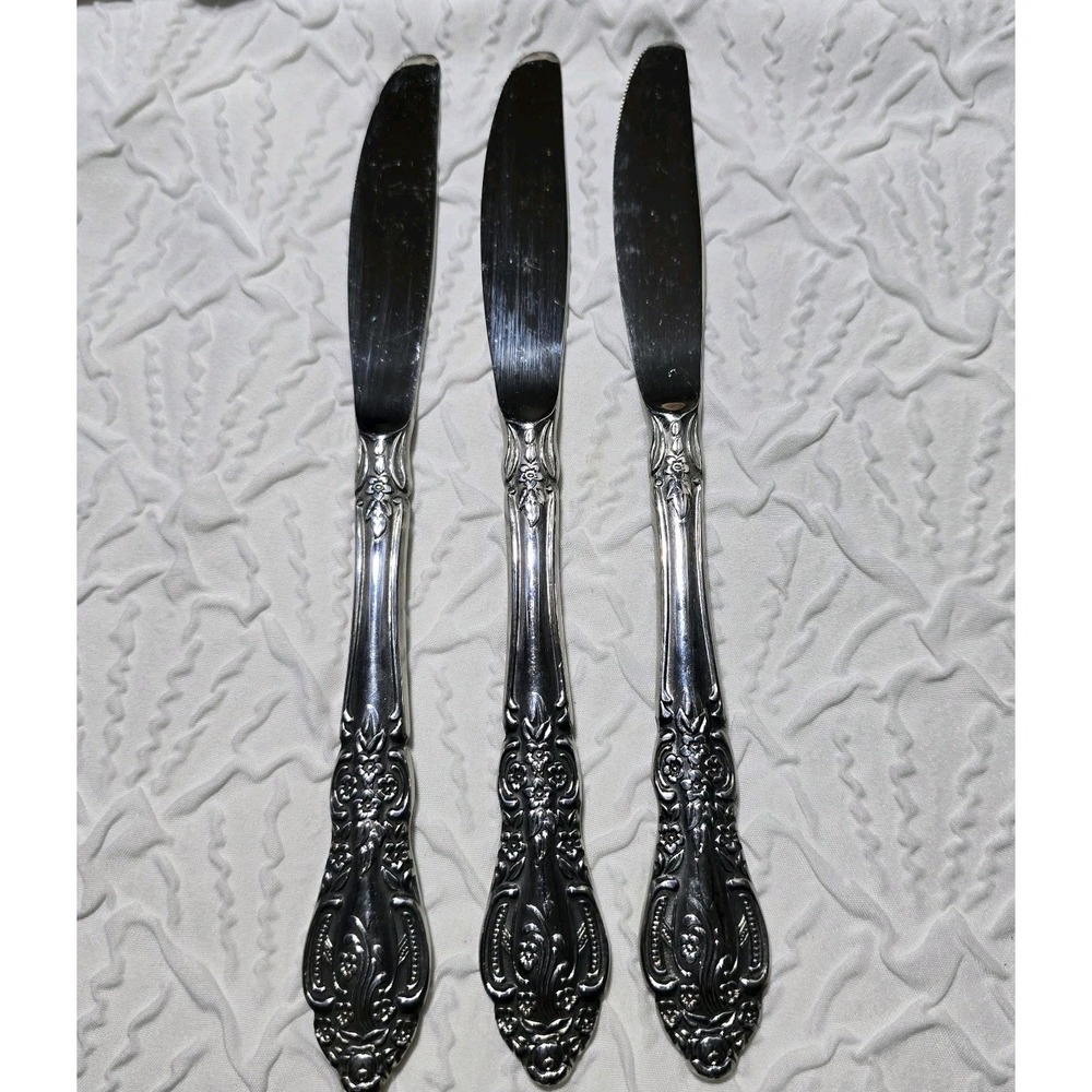 Springtime Stainless Dinner Knives Set Of 3 Heavy‎ Floral Flatware Japan Vintage